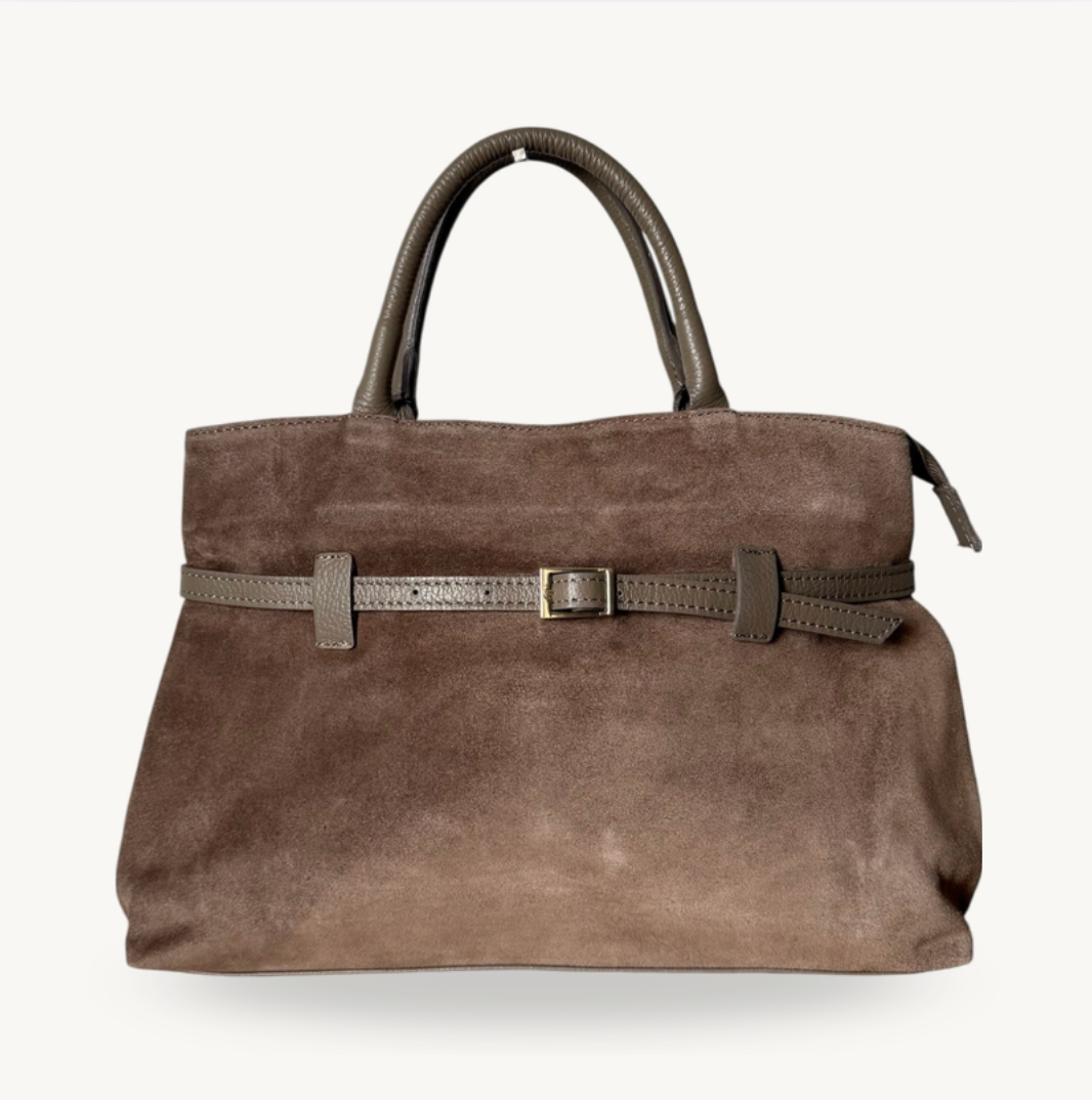 Sac à main cuir véritable taupe made in Italy Fiorella MANUÉLLA