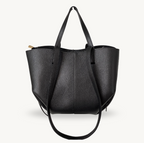 sac cabas noir double anses en cuir made in italy - Fiorella