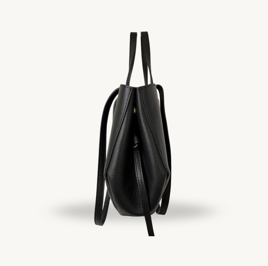 sac cabas noir double anses en cuir made in italy - Fiorella