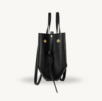 sac cabas noir double anses en cuir made in italy - Fiorella