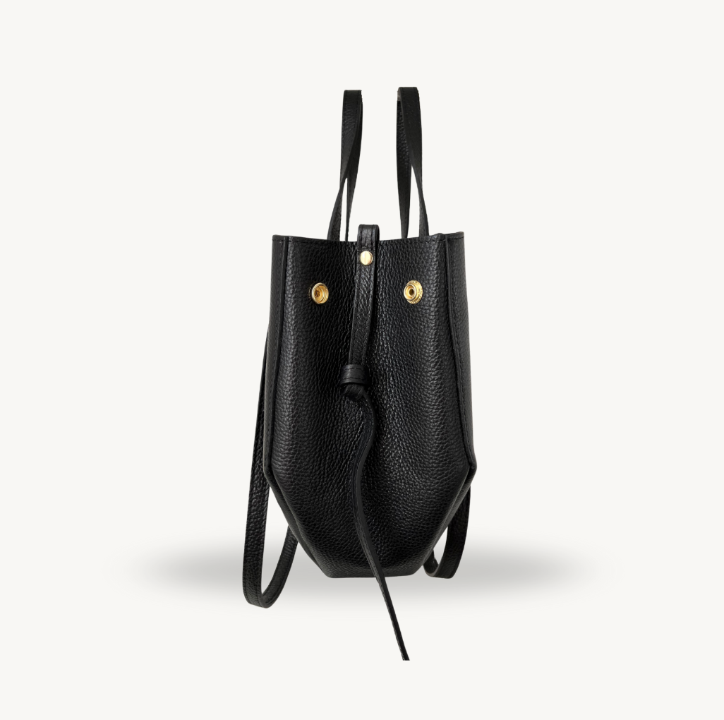 sac cabas noir double anses en cuir made in italy - Fiorella