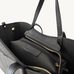 sac cabas noir double anses en cuir made in italy - Fiorella