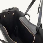 sac cabas noir double anses en cuir made in italy - Fiorella