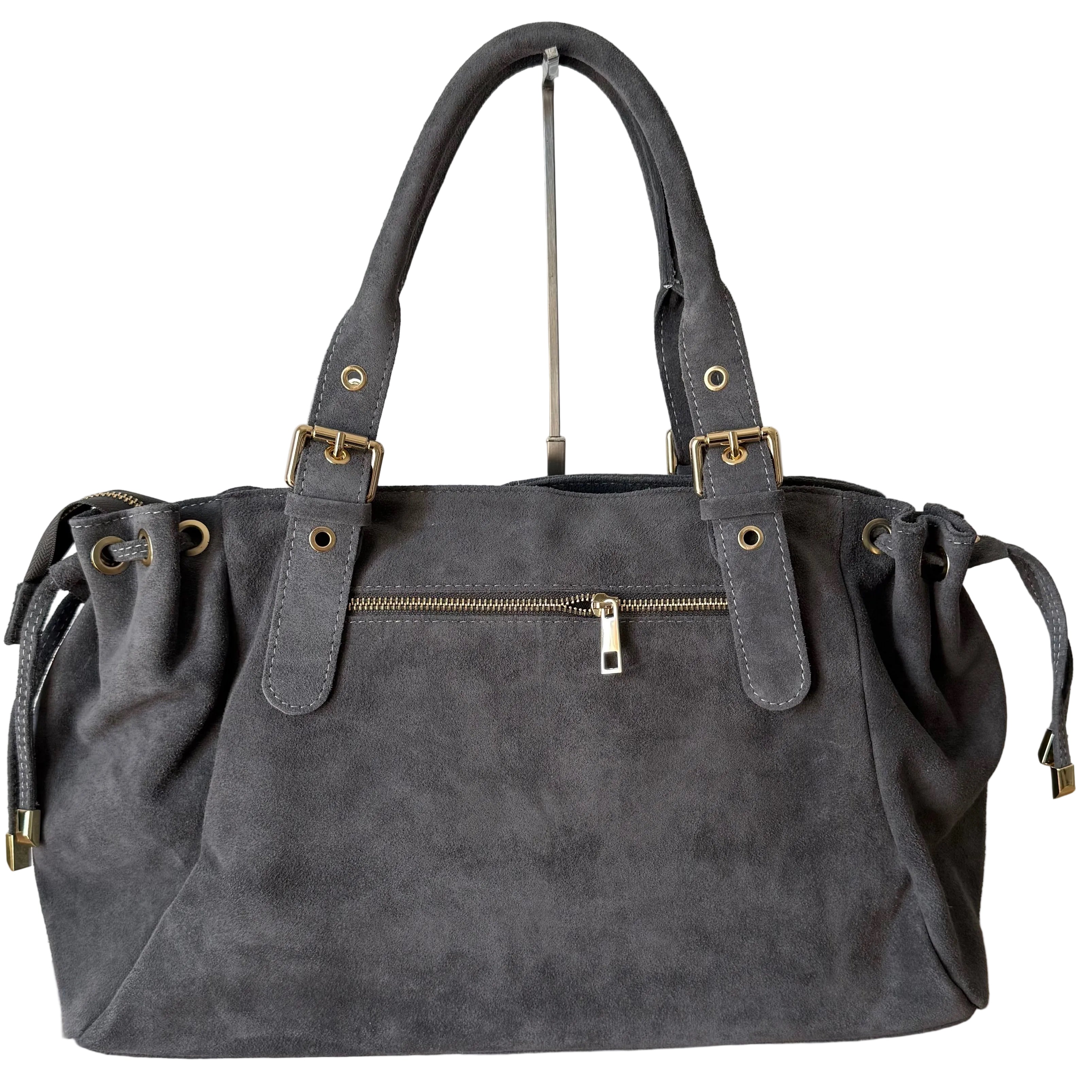 Sac bowling gris en daim made in italy - Fiorella