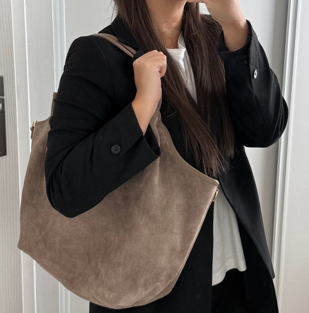 Sac cabas fourre-tout taupe en daim made in Italy - Fiorella