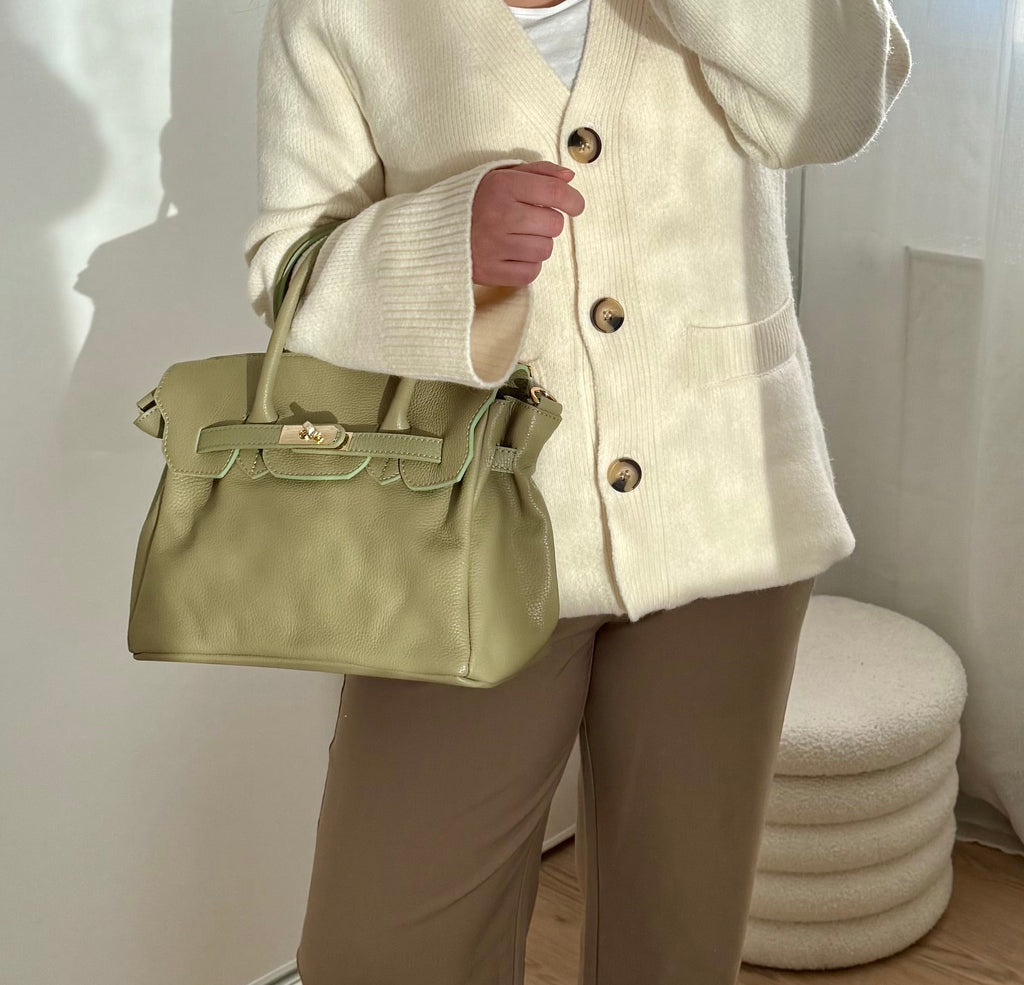 Sac à main vert sauge en cuir fabriqué en Italie - Fiorella