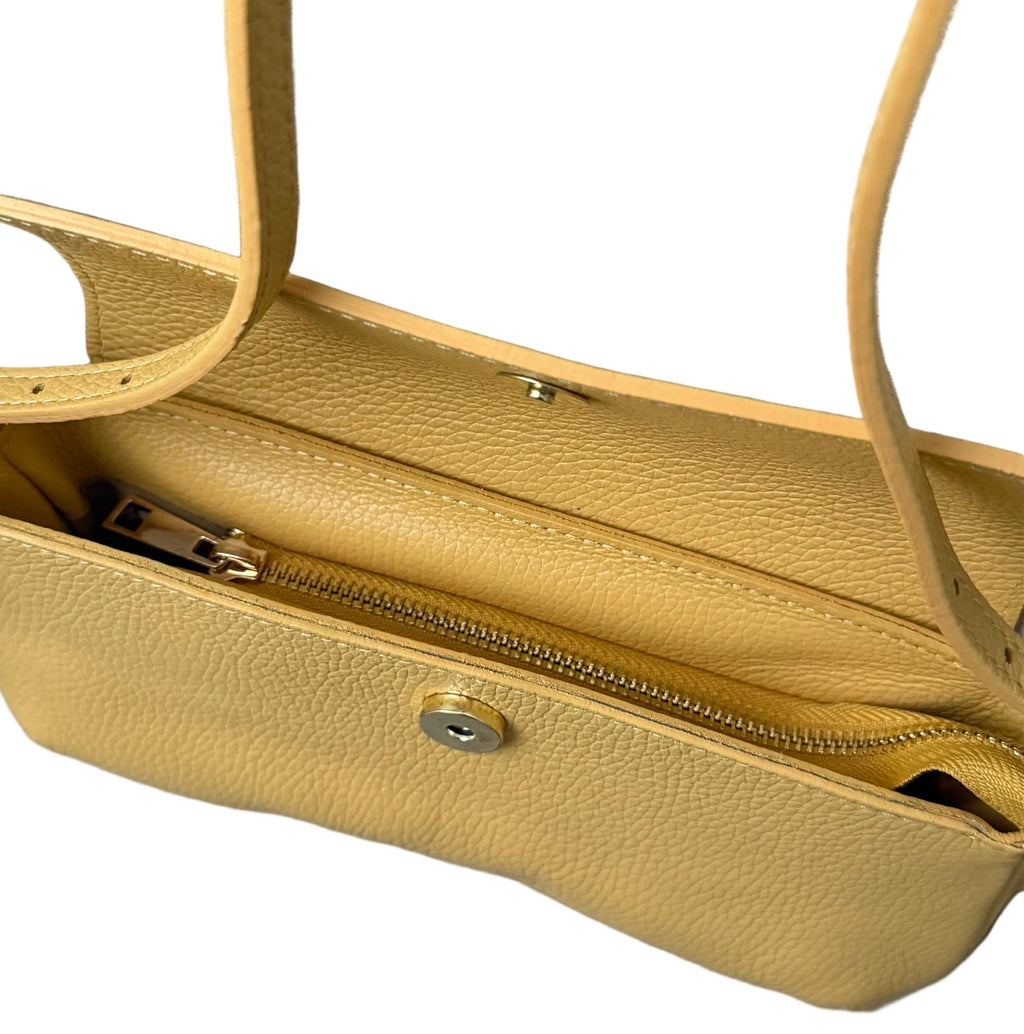 Sac baguette jaune en cuir fabriqué en Italie - Fiorella