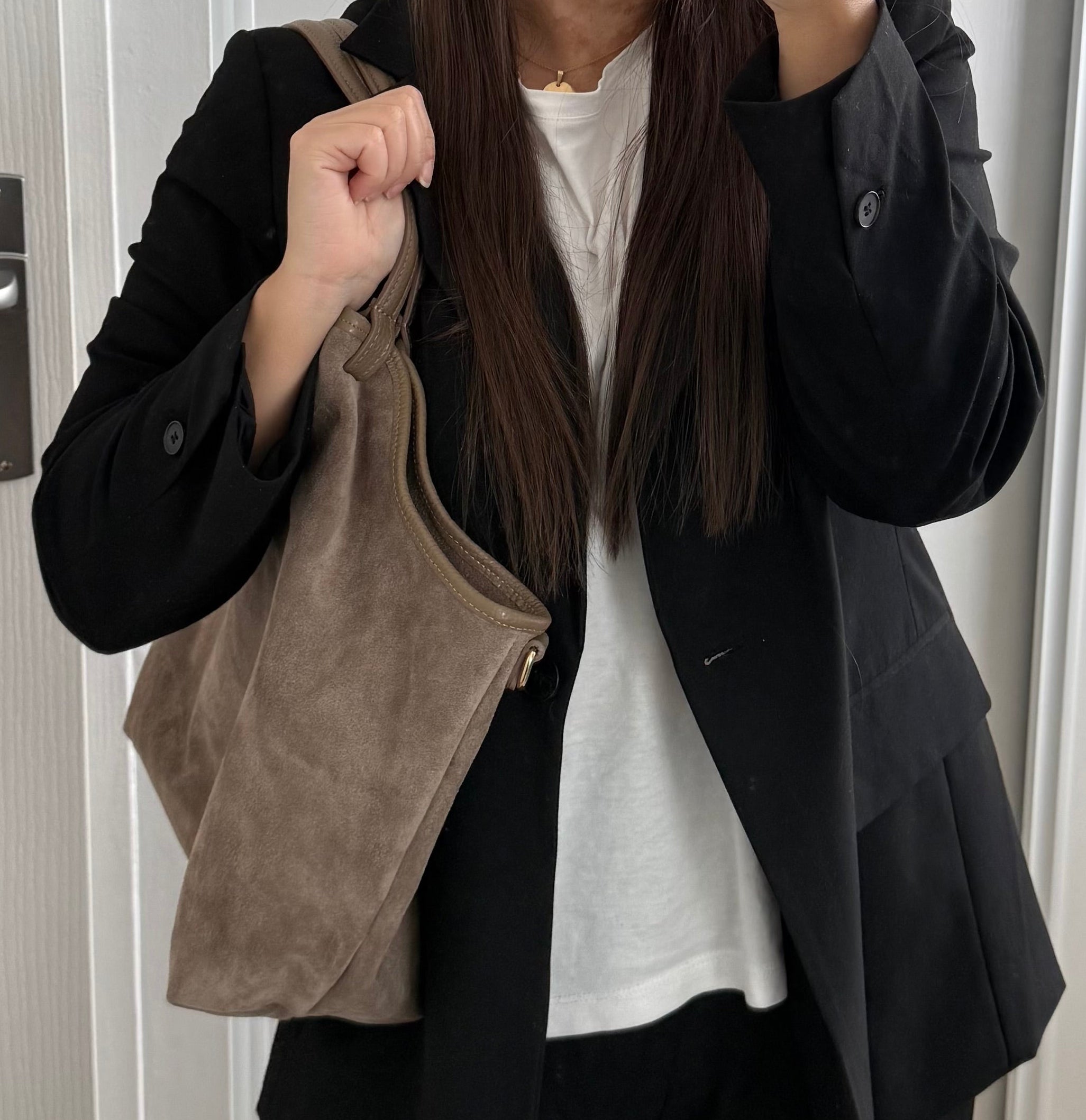 Sac cabas fourre-tout taupe en daim made in Italy - Fiorella