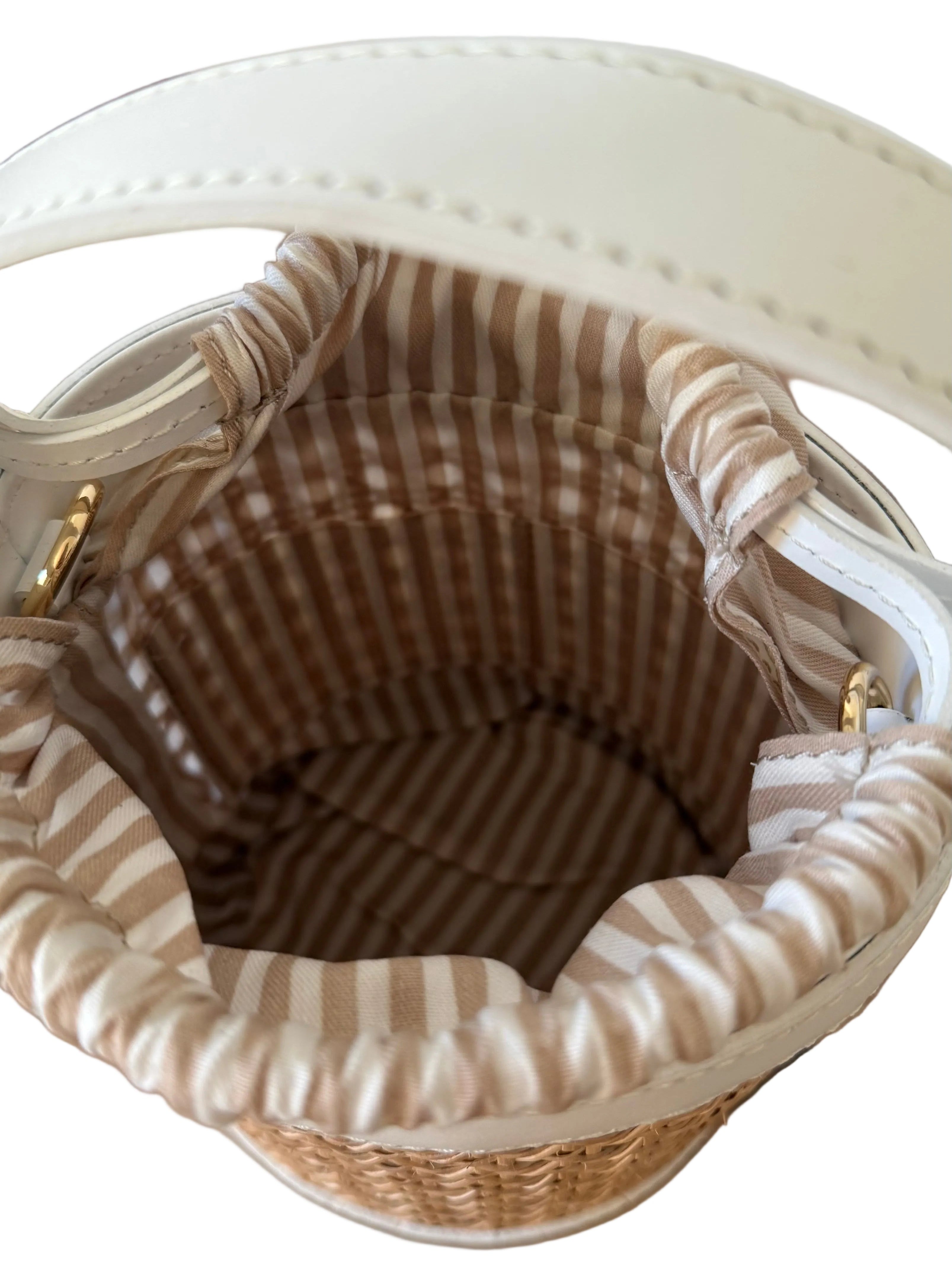 Sac seau en cuir blanc et cannage made in Italy