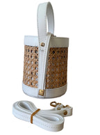 Sac seau en cuir blanc et cannage made in Italy