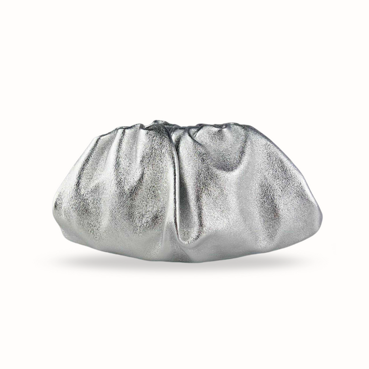 Pochette femme en cuir argenté de soirée - Made in Italy