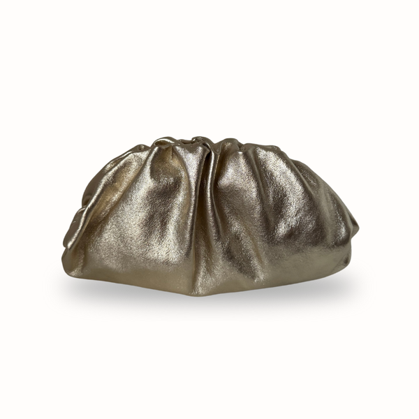 Pochette en cuir doré Giuseppa, fabriquée en Italie, portée main ou bandoulière