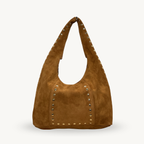 sac hobo camel avec rivets dorés en daim made in Italy EVA Fiorella