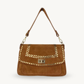 Sac à bandoulière camel en daim et studs dorés made in Italy - Fiorella