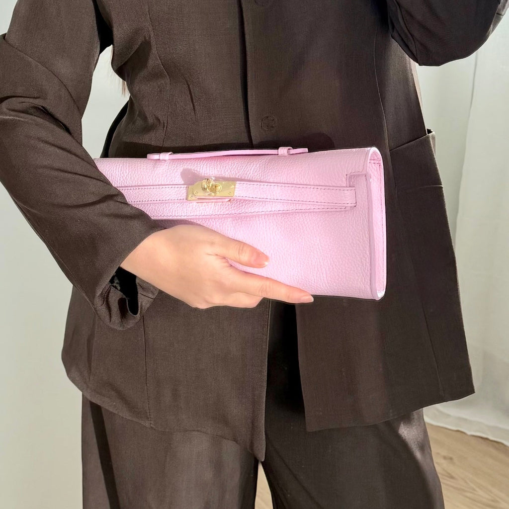 Pochette rose en cuir et boucle dorée made in Italy - Fiorella