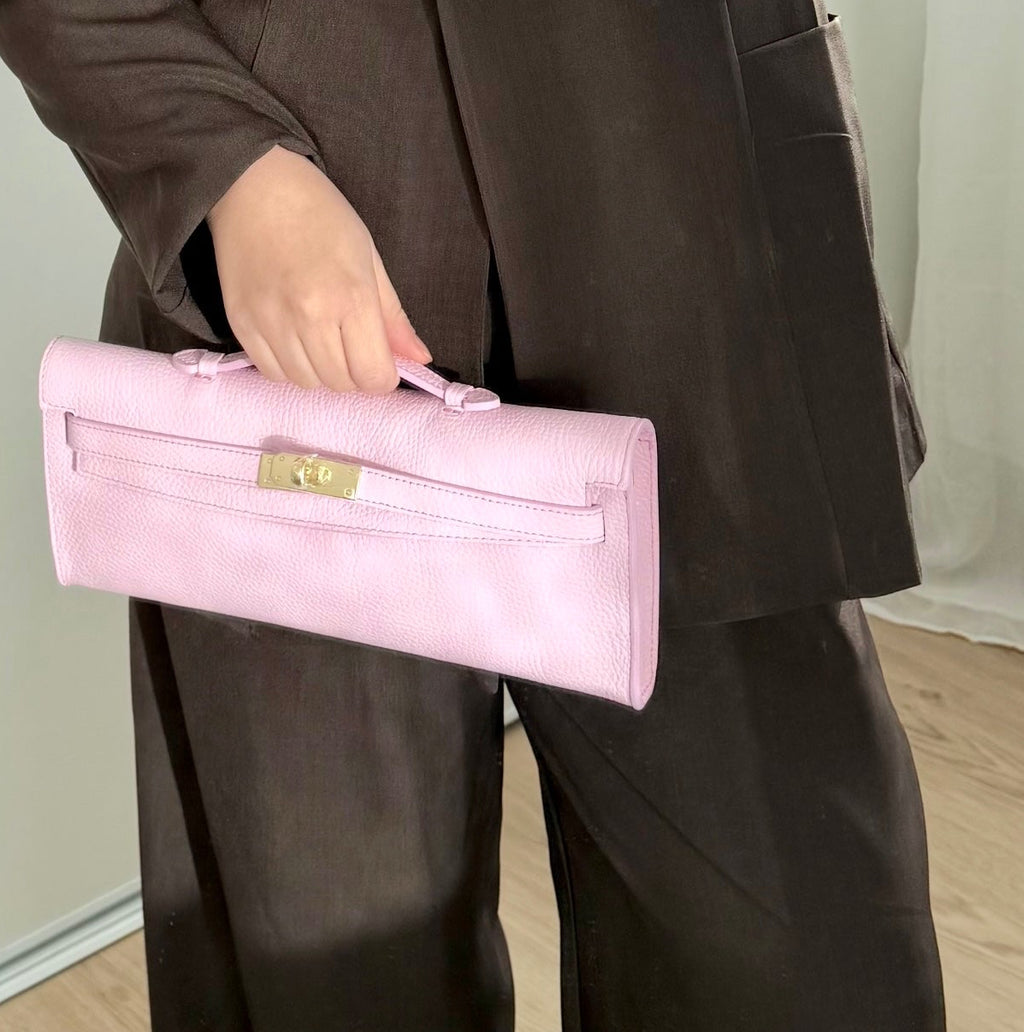 Pochette rose en cuir et boucle dorée made in Italy - Fiorella