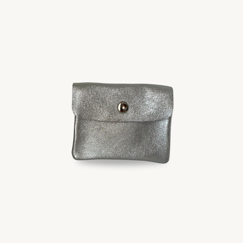 Porte-monnaie argenté en cuir fabriqué en Italie 