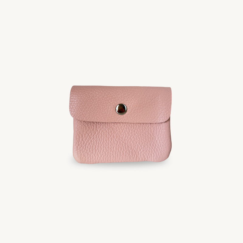 Porte-monnaie rose pâle en cuir fabriqué en Italie 