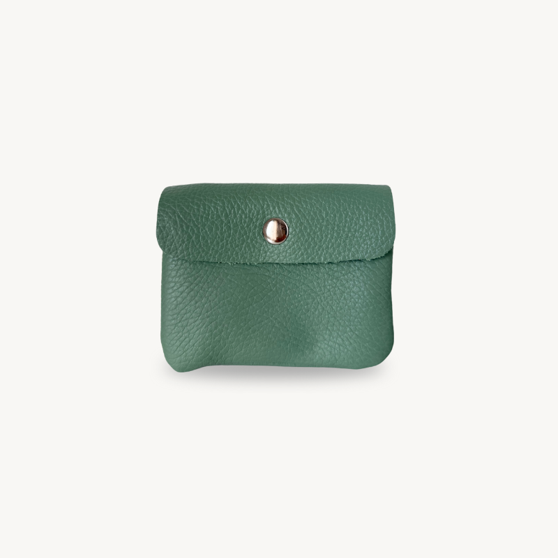 Porte-monnaie vert d’eau en cuir fabriqué en Italie 