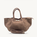 Sac a main taupe en daim fabrique en Italie 