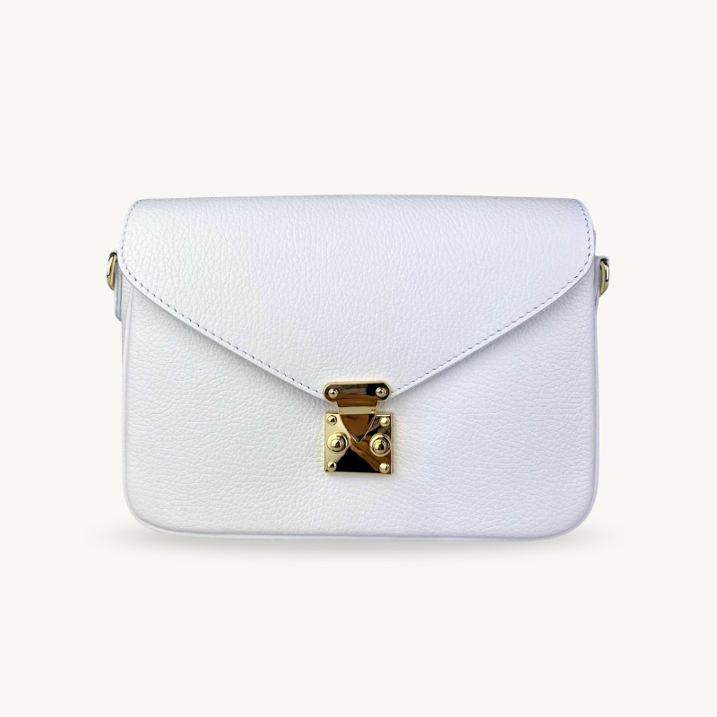 Sac à bandoulière blanc en cuir type cartable made in Italy - Fiorella