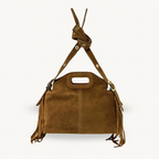 Sac à bandoulière à franges en cuir daim camel fabriqué en Italie - Fiorella