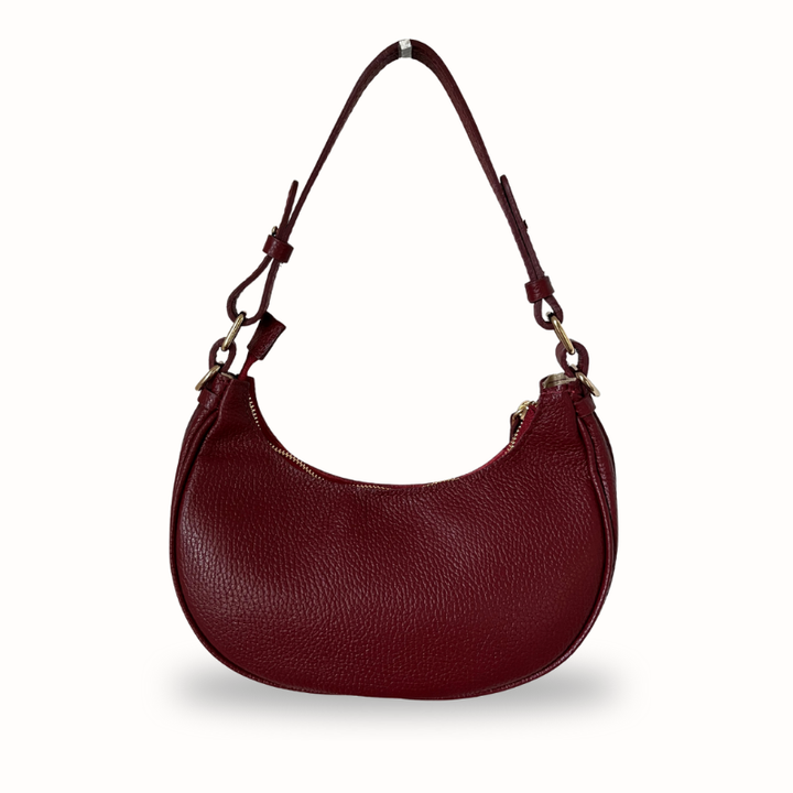 Sac à main et bandoulière Chiara en cuir grainé bordeaux, fabrication italienne, porté épaule ou bandoulière