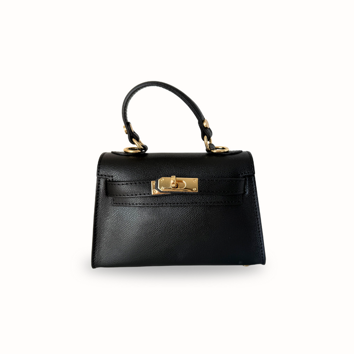 Sac à main Valentina en cuir noir, fabrication italienne, porté main ou bandoulière