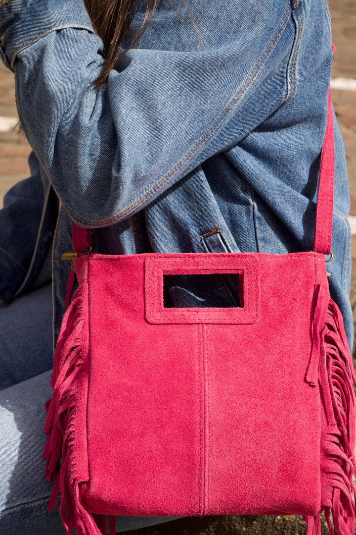 Sac à bandoulière en suède à franges Made in Italy