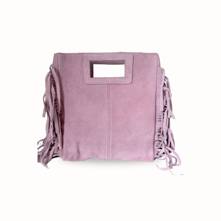 Sac à bandoulière en suède rose à franges Made in Italy