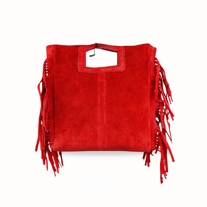 sac à bandoulière en suède à franges rouges