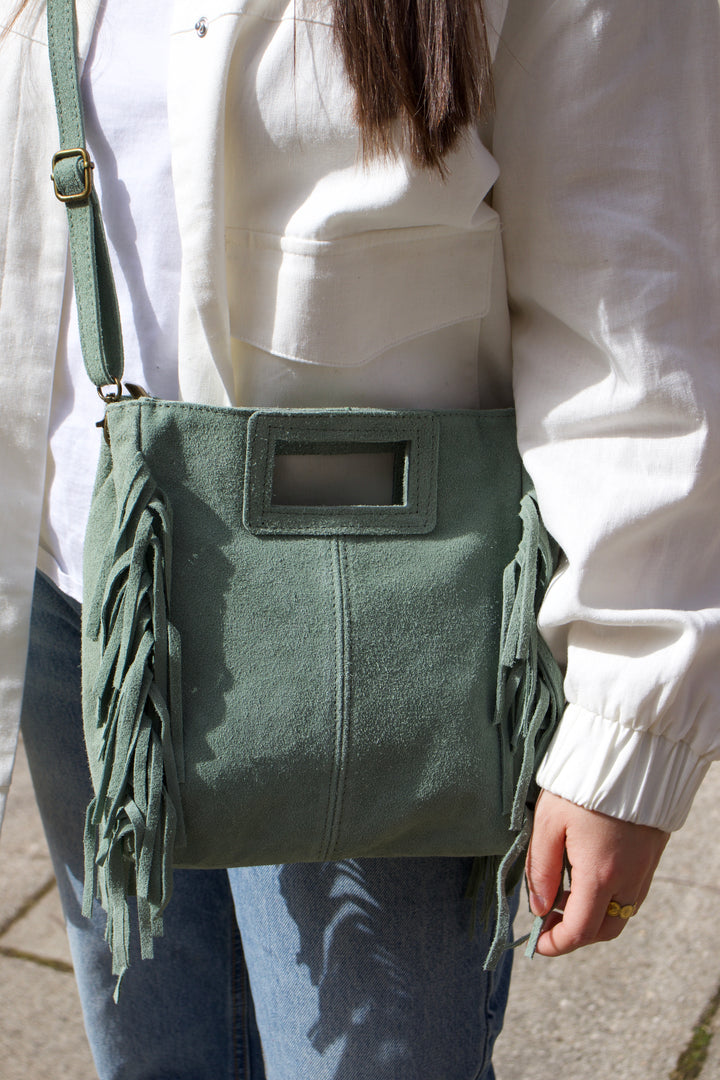 Sac à bandoulière en suède à franges Made in Italy