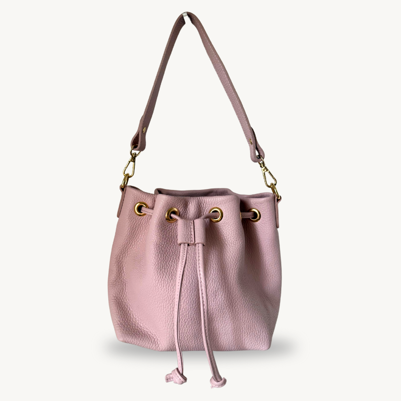 Sac à bandoulière et seau rose en cuir made in Italy - Fiorella