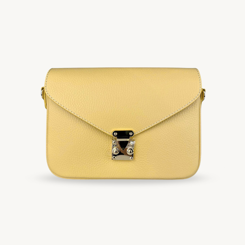 Sac à bandoulière jaune en cuir type cartable made in Italy - Fiorella