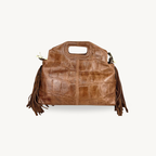 Sac à bandoulière marron à franges aspect crocodile en cuir made in Italy - Fiorella