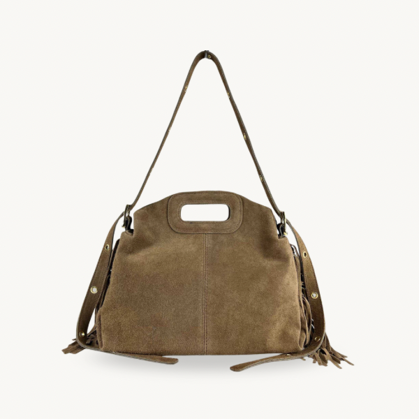 Sac a bandouliere taupe en cuir daim made in Italy 