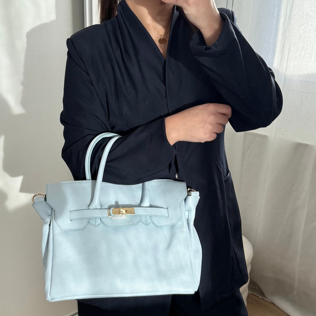 Sac à main bleu en cuir fabriqué en Italie - Fiorella