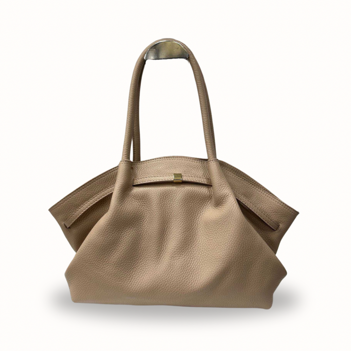 Sac à main fourre-tout taupe en cuir grainé souple, fabriqué en Italie