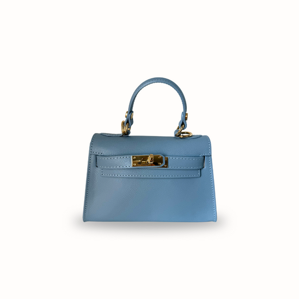 Sac à main Valentina en cuir bleu ciel, fabrication italienne, porté main ou bandoulière