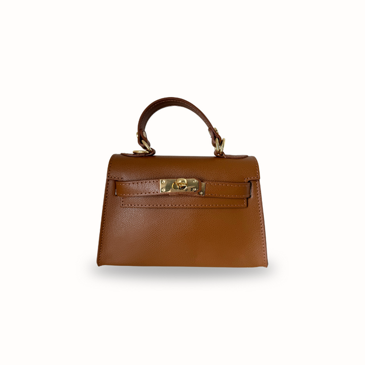 Sac à main Valentina en cuir camel, fabrication italienne, porté main ou bandoulière