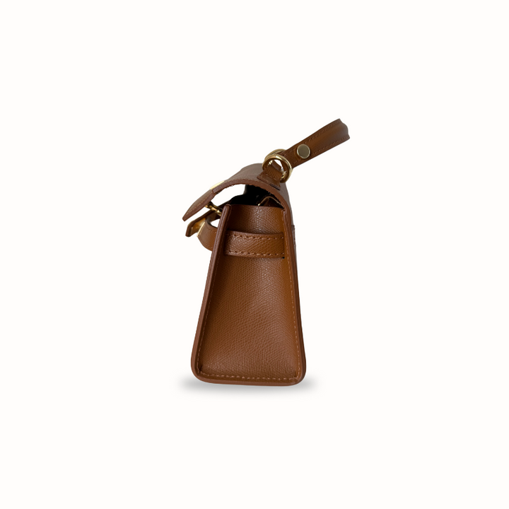 Sac à main Valentina en cuir camel, fabrication italienne, porté main ou bandoulière