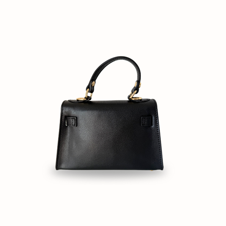 Sac à main Valentina en cuir noir, fabrication italienne, porté main ou bandoulière