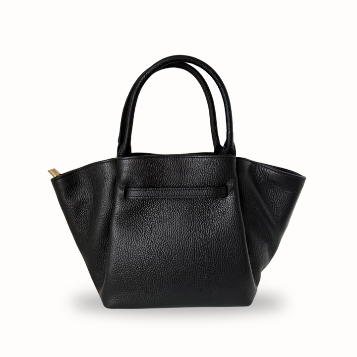 Sac à main noir Daniella en cuir grainé italien, design minimaliste, fabriqué en Italie