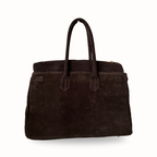 sac à main marron foncé en daim avec boucle dorée made in italy - Fiorella