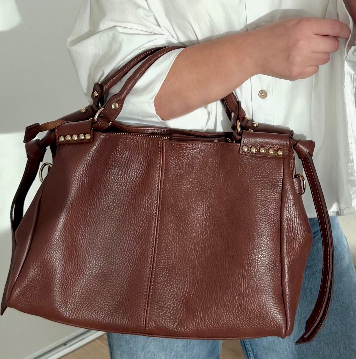 Sac à main marron en cuir fabriqué en Italie - Fiorella