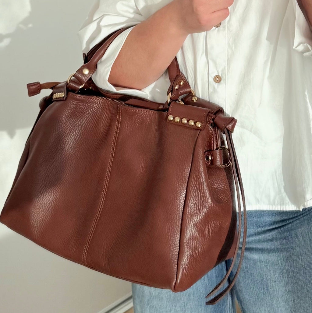 Sac a main marron en cuir made in Italy 