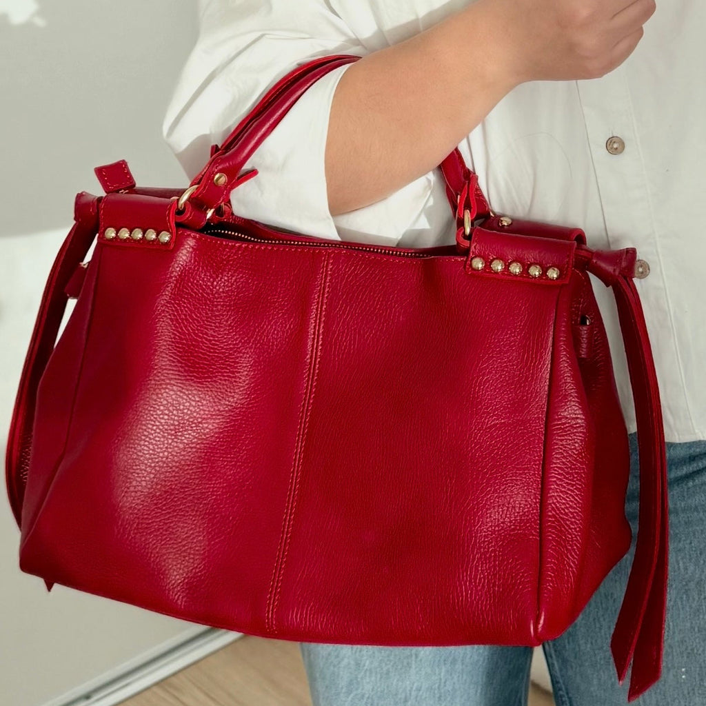 Sac à main rouge en cuir fabriqué en Italie - Fiorella