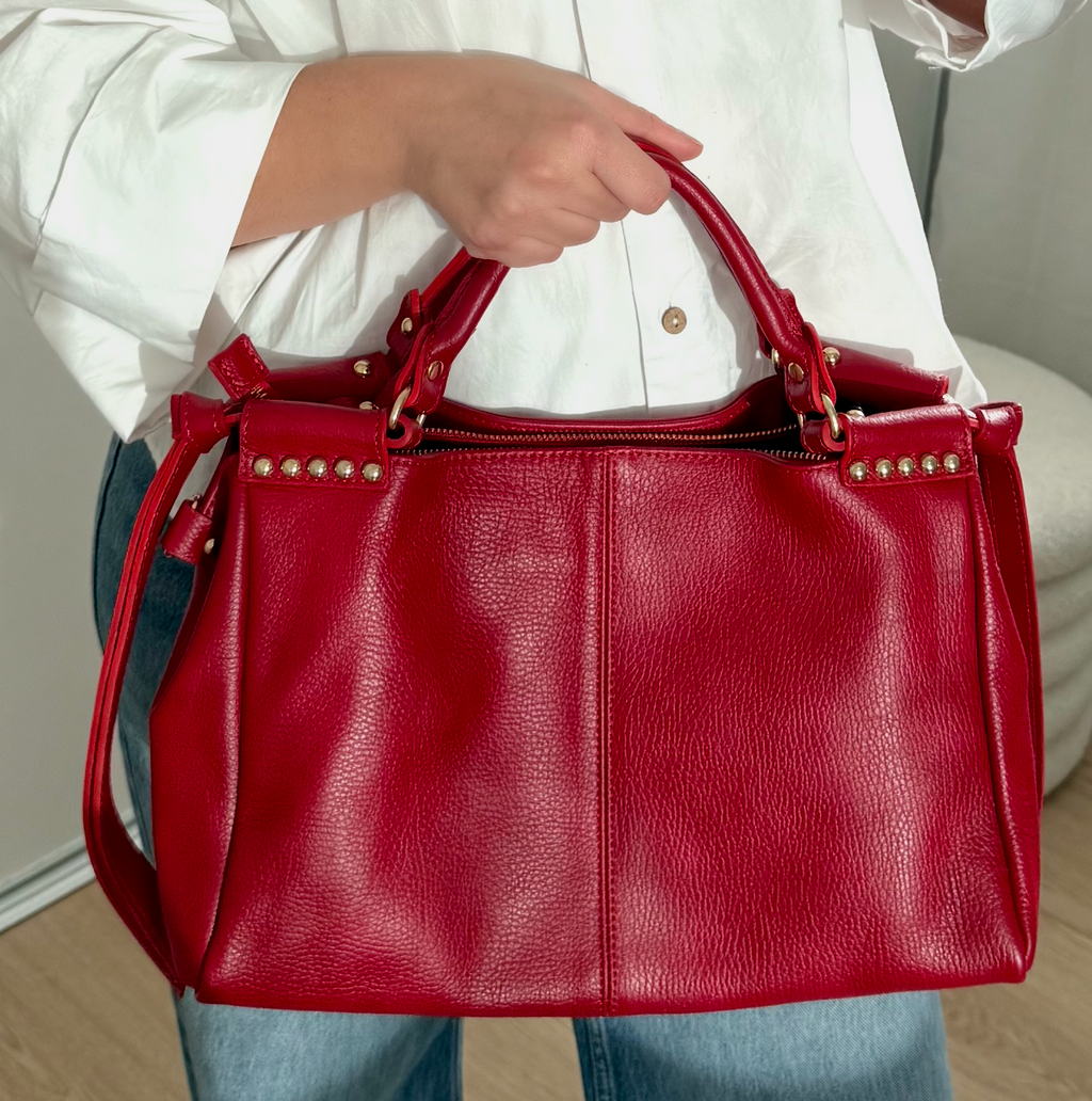 Sac à main rouge en cuir fabriqué en Italie - Fiorella