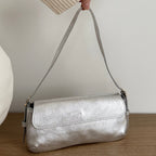 Sac baguette argenté en cuir fabriqué en Italie - Fiorella