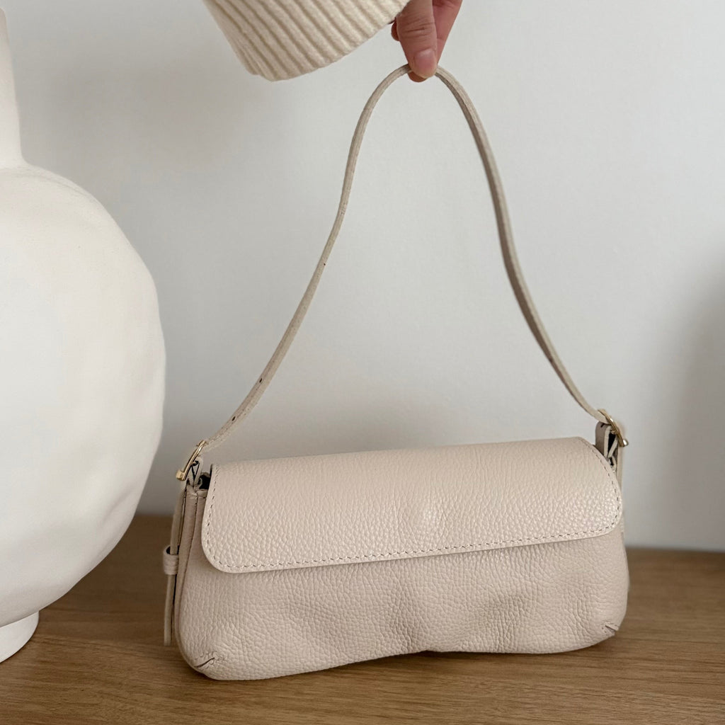 Sac baguette beige en cuir fabriqué en Italie - Fiorella
